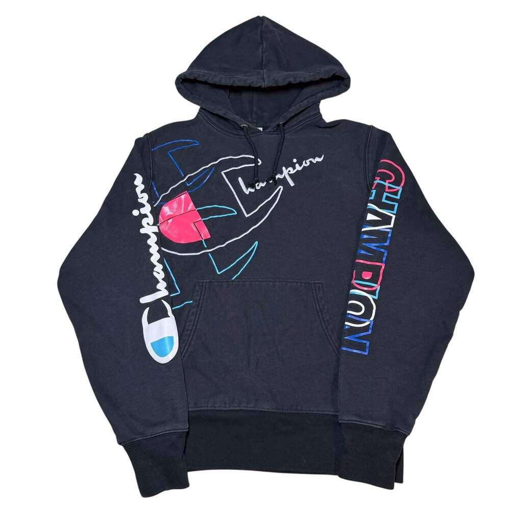Champion Reverse Weave Black Graphic Pullover Hoodie Medium